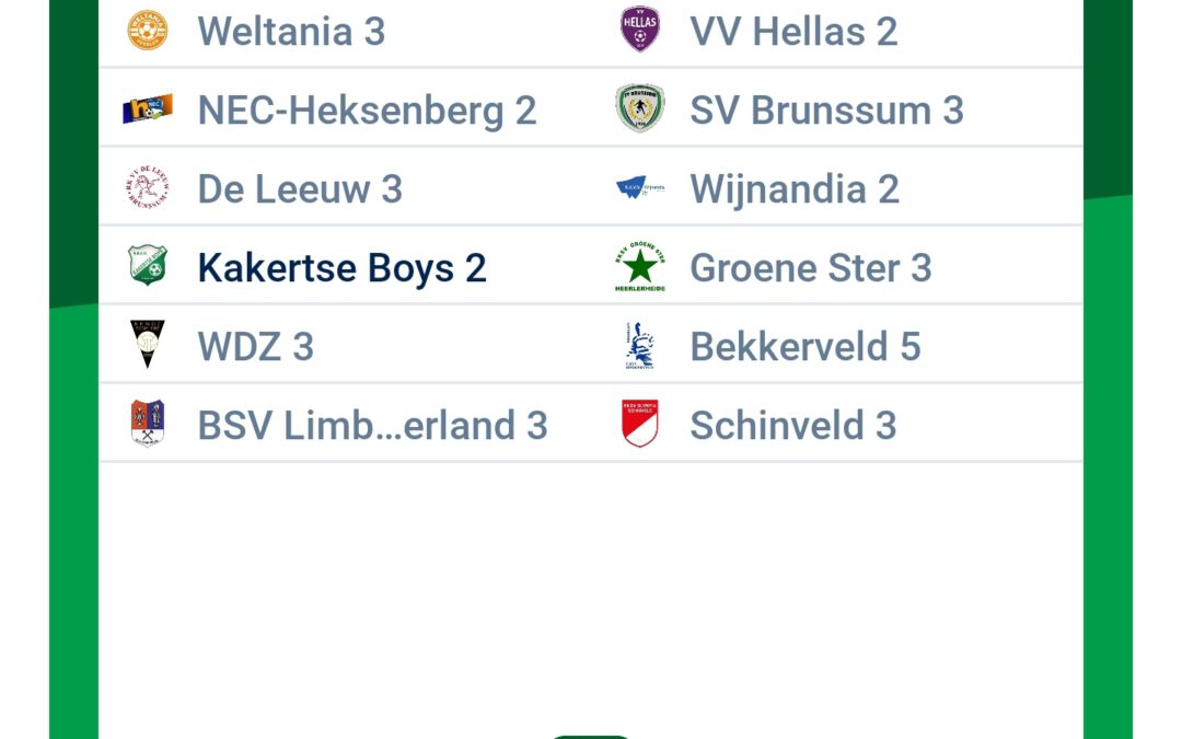 Competitie indeling Kakertse Boys 2 2024/2025