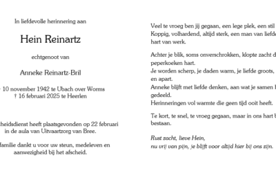 In Memoriam: Hein Reinartz